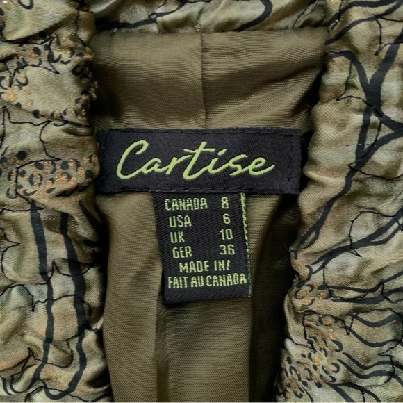 Cartise Cropped Textured Floral Buttoned Swing Jacket Sage Green Black Size 6 - Picture 6 of 7